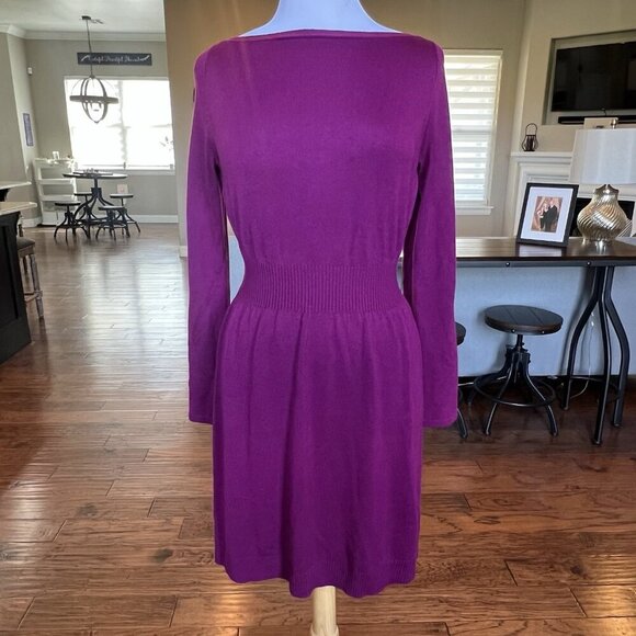 Laundry by Shelli Segal Dress Womens Size Large Bell Snap Sleeves Boat Neck Wine - Picture 1 of 16
